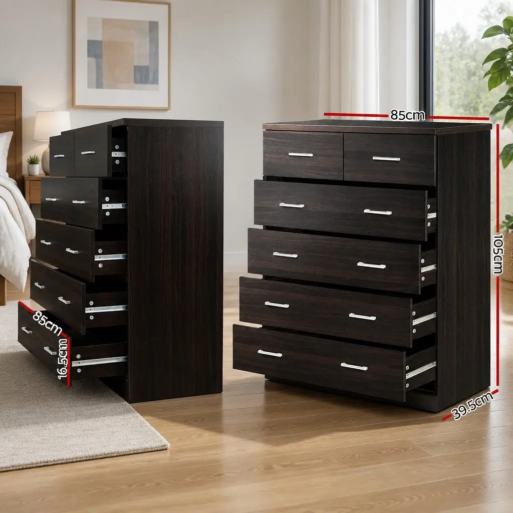 6 Drawer Chest Tallboy Bedroom Storage Cabinet Walnut Contemporary Design