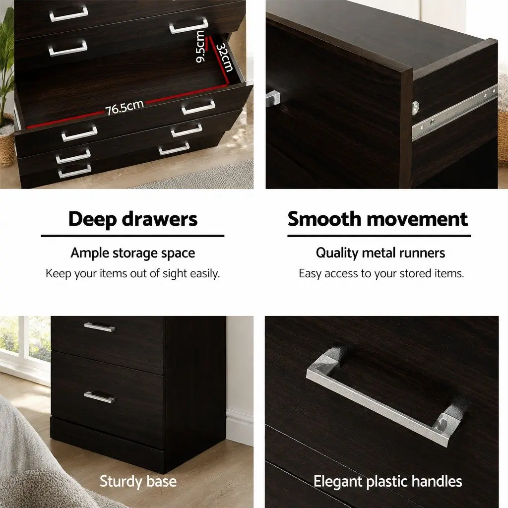 6 Drawer Chest Tallboy Bedroom Storage Cabinet Walnut Contemporary Design