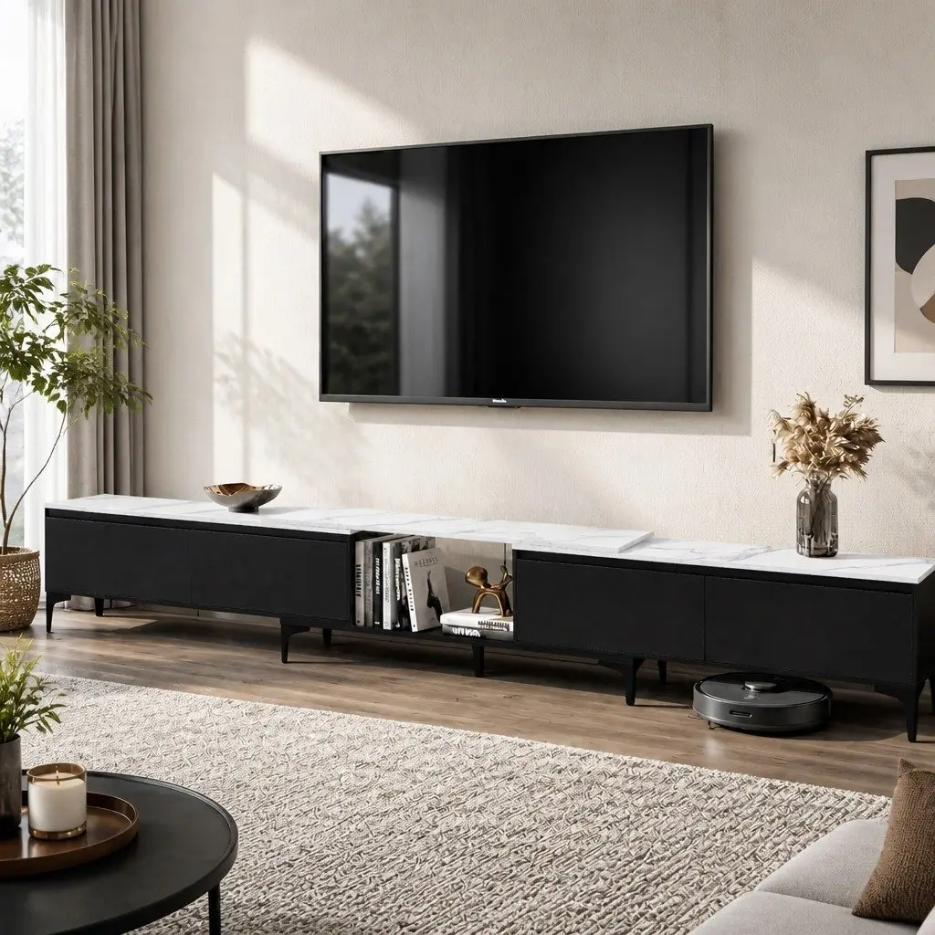 Extendable Entertainment Unit with Storage Drawers
