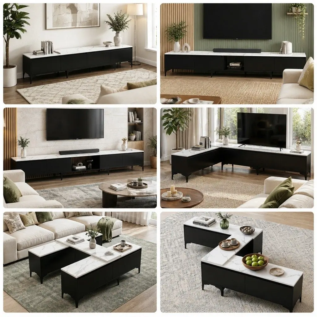Extendable Entertainment Unit with Storage Drawers