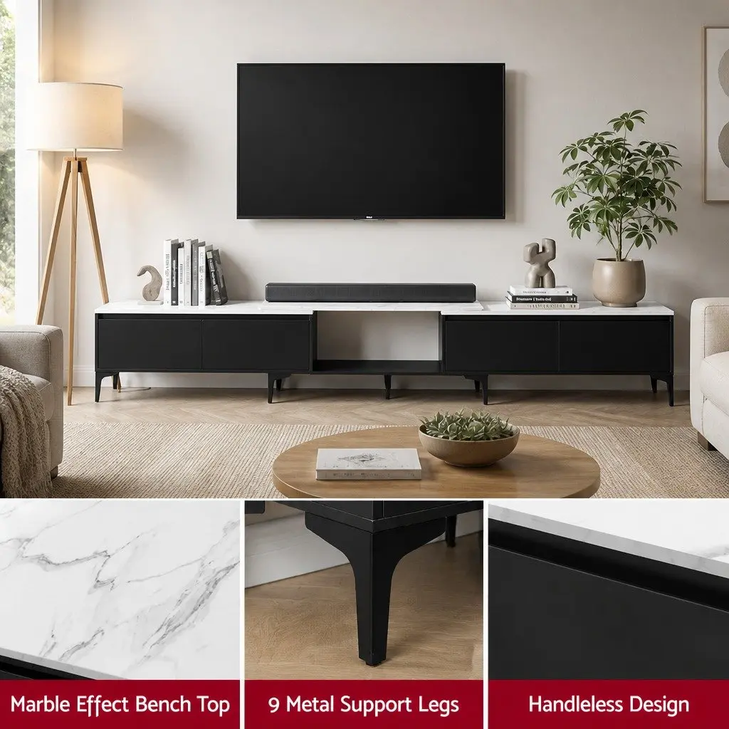 Extendable Entertainment Unit with Storage Drawers