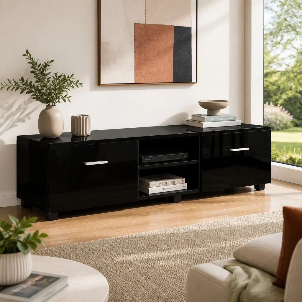 Entertainment Unit TV Cabinet Black 140cm Particle Board
