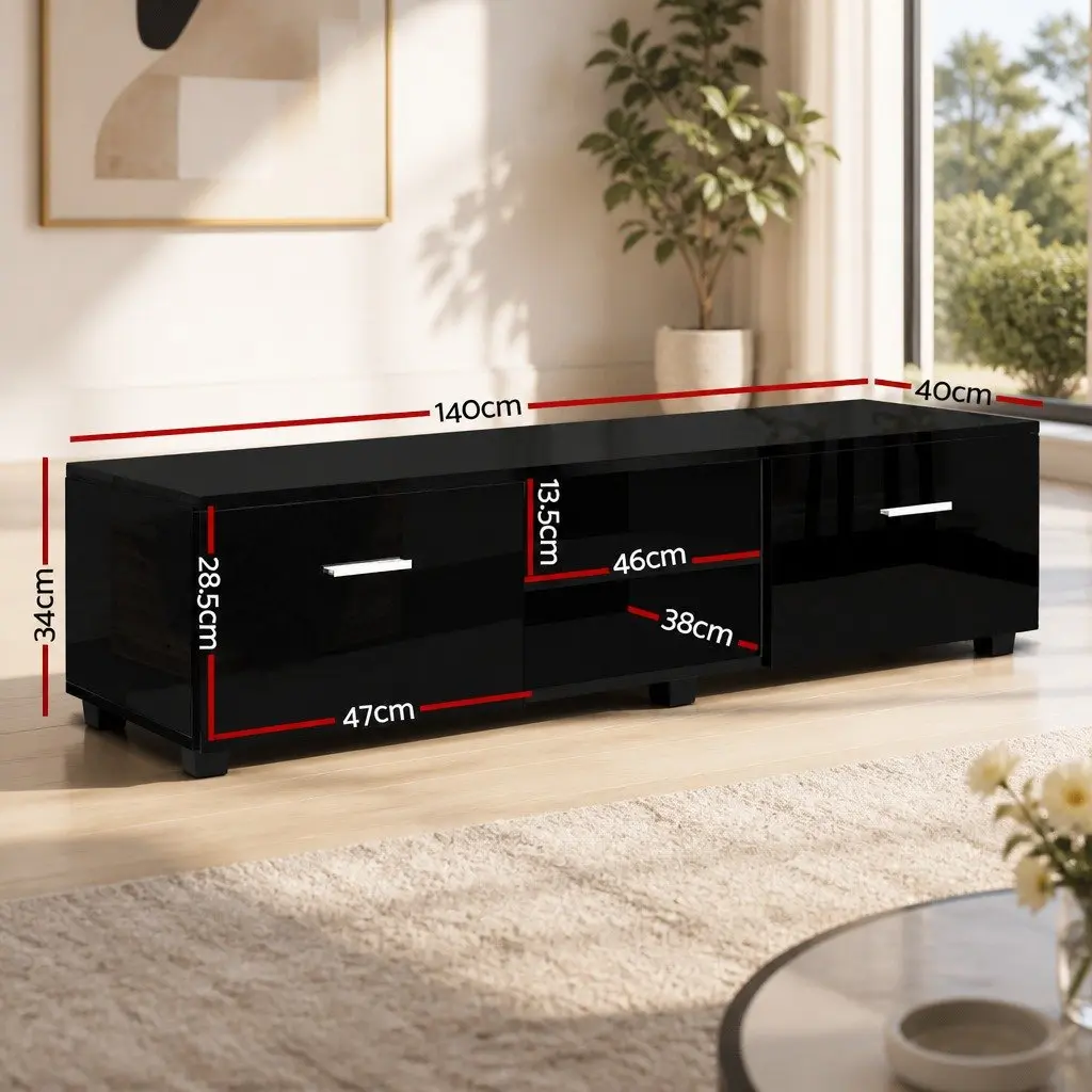 Entertainment Unit TV Cabinet Black 140cm Particle Board