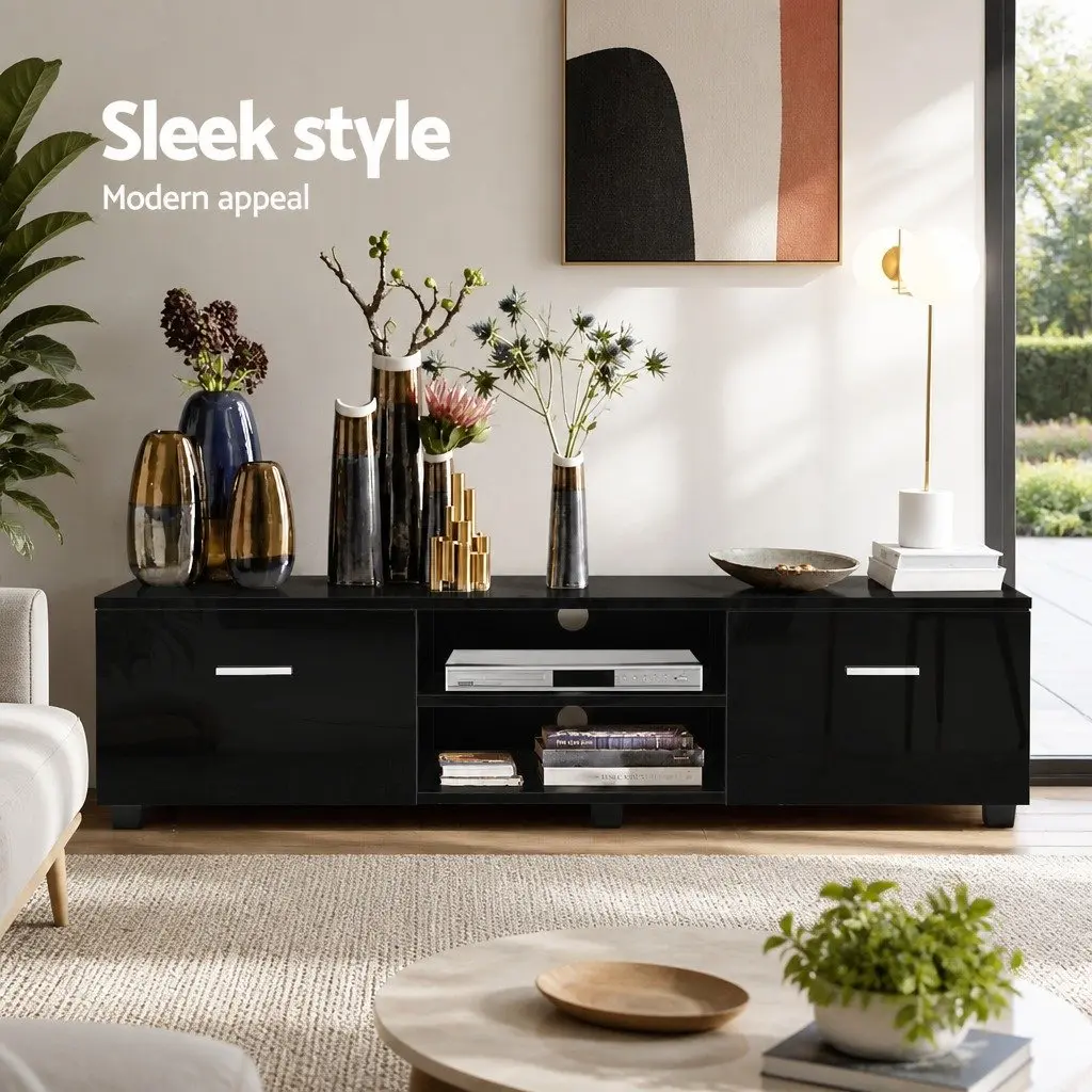 Entertainment Unit TV Cabinet Black 140cm Particle Board