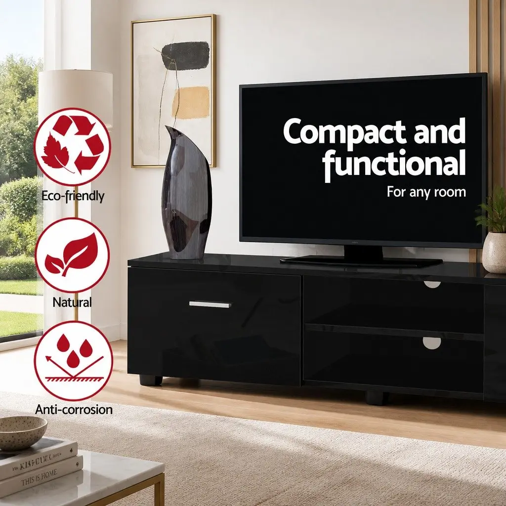 Entertainment Unit TV Cabinet Black 140cm Particle Board