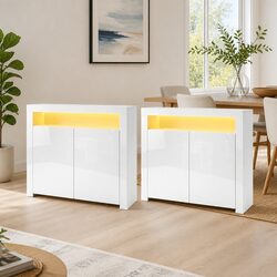 LED Sideboard Cabinet with High-Gloss White Finish