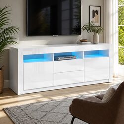 White LED Entertainment Unit 160cm for Living Rooms