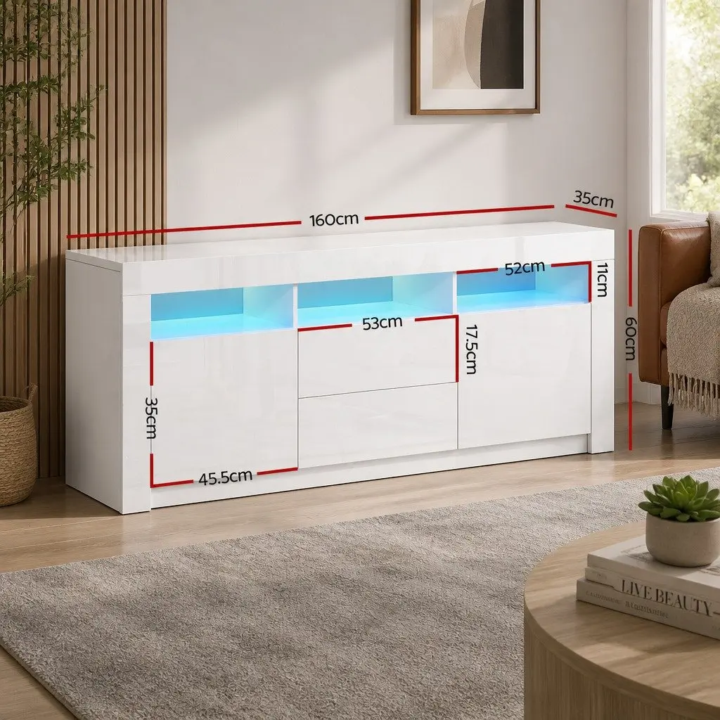 White LED Entertainment Unit 160cm for Living Rooms