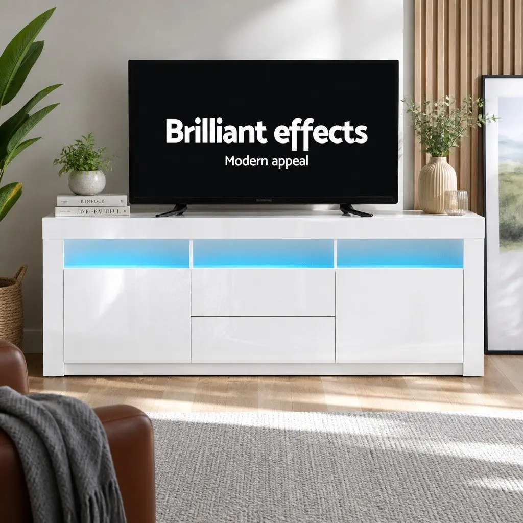 White LED Entertainment Unit 160cm for Living Rooms