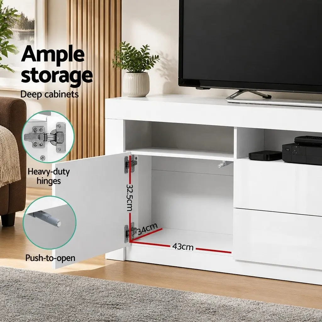White LED Entertainment Unit 160cm for Living Rooms