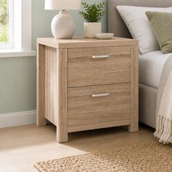 Natural Wood Bedside Table with 2 Drawers