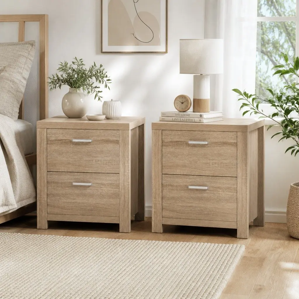Natural Pine Bedside Table with 2 Drawers