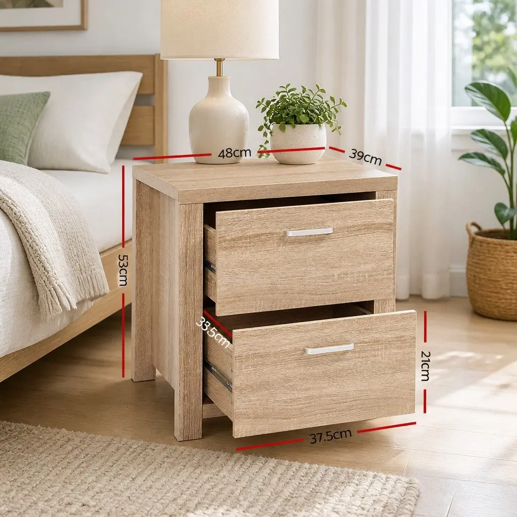 Natural Pine Bedside Table with 2 Drawers