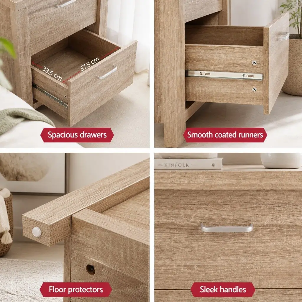 Natural Pine Bedside Table with 2 Drawers