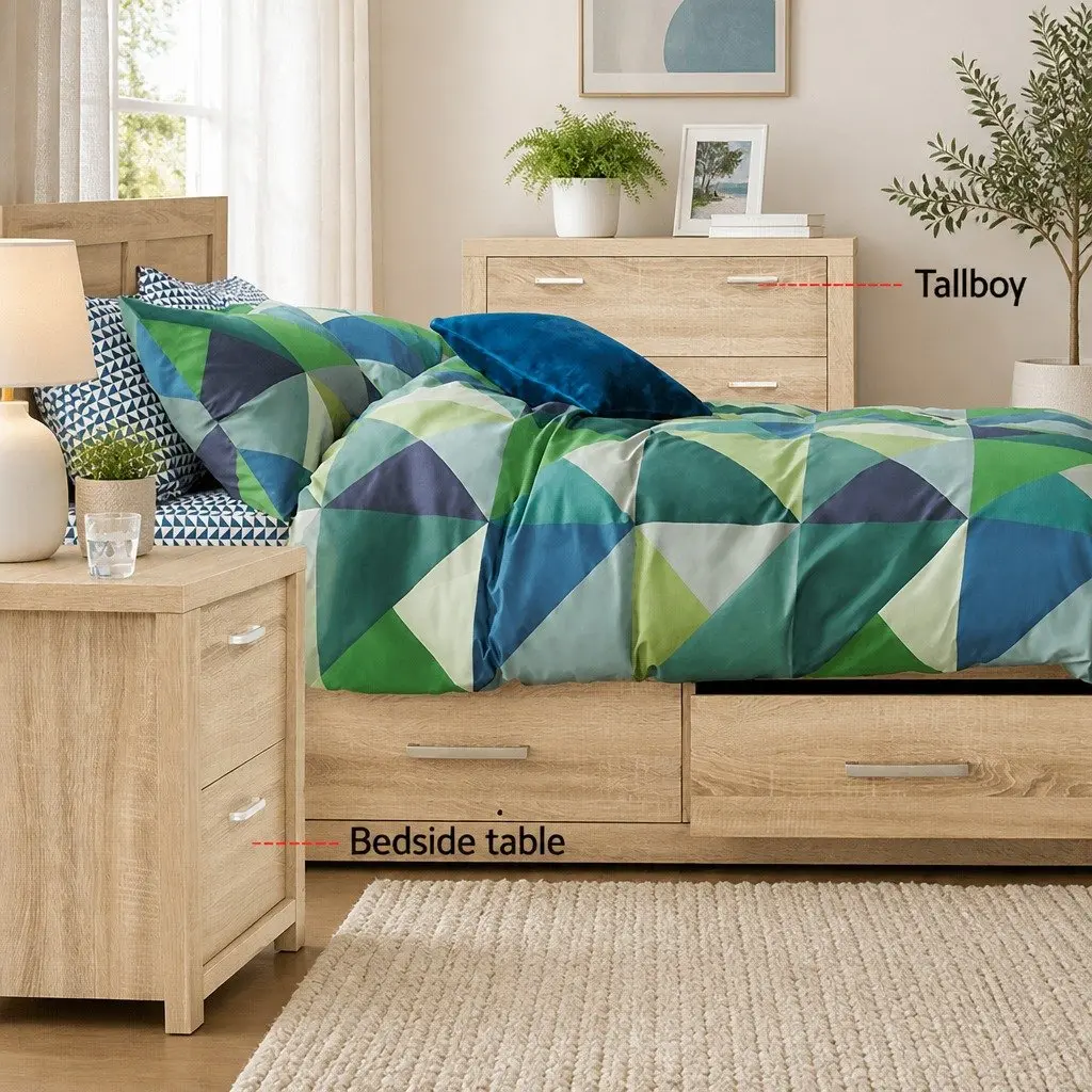 Natural Pine Bedside Table with 2 Drawers