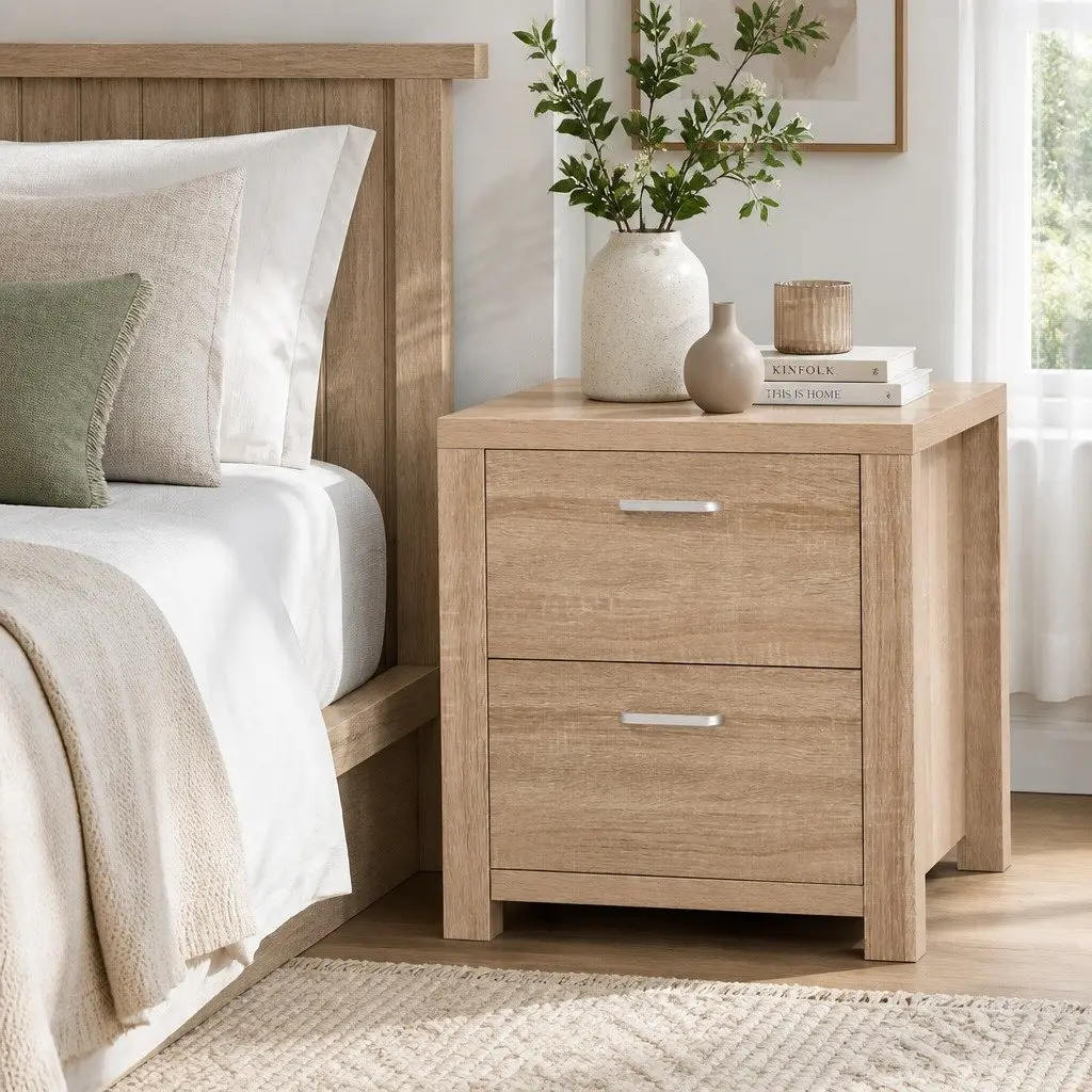 Natural Pine Bedside Table with 2 Drawers