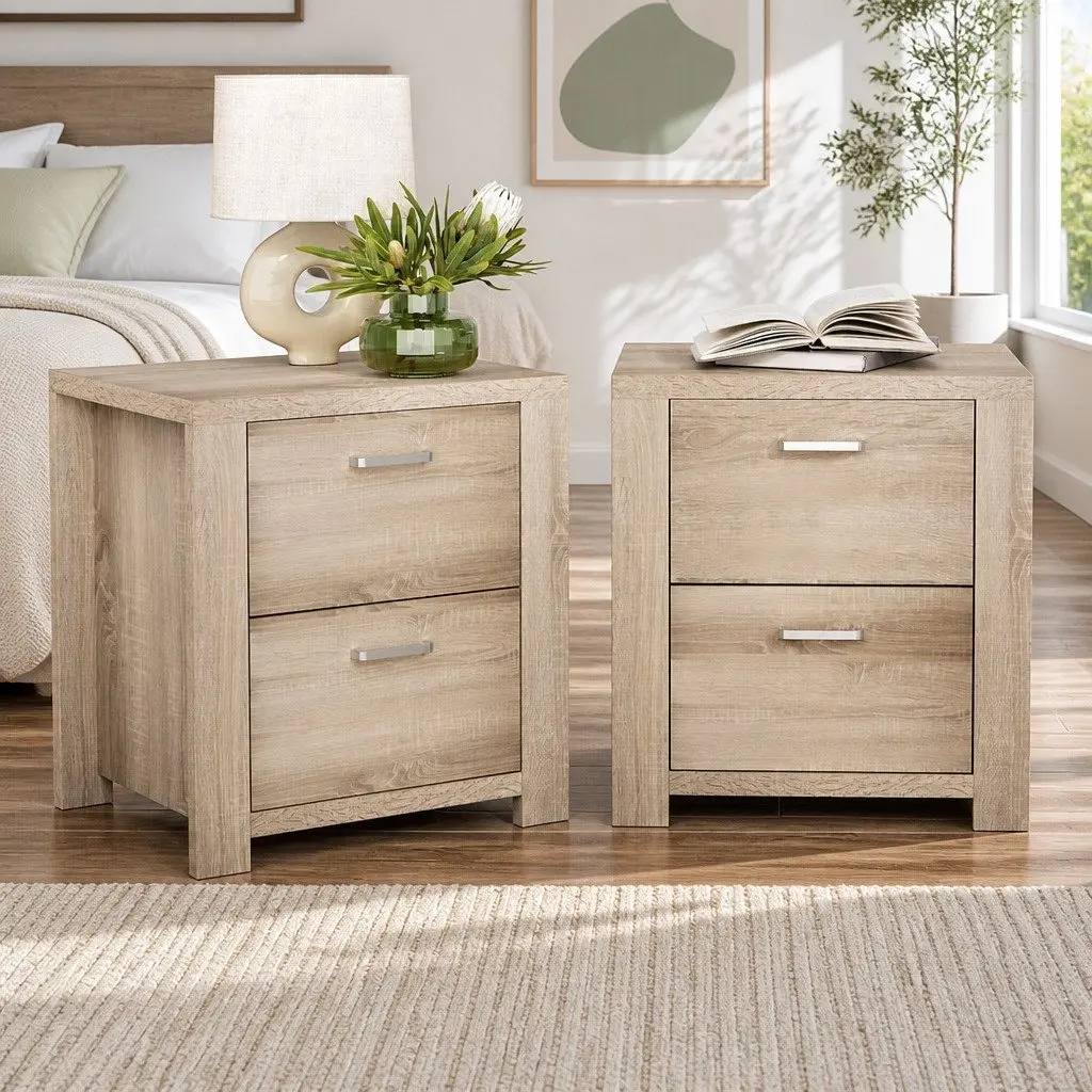 Natural Pine Bedside Table with 2 Drawers