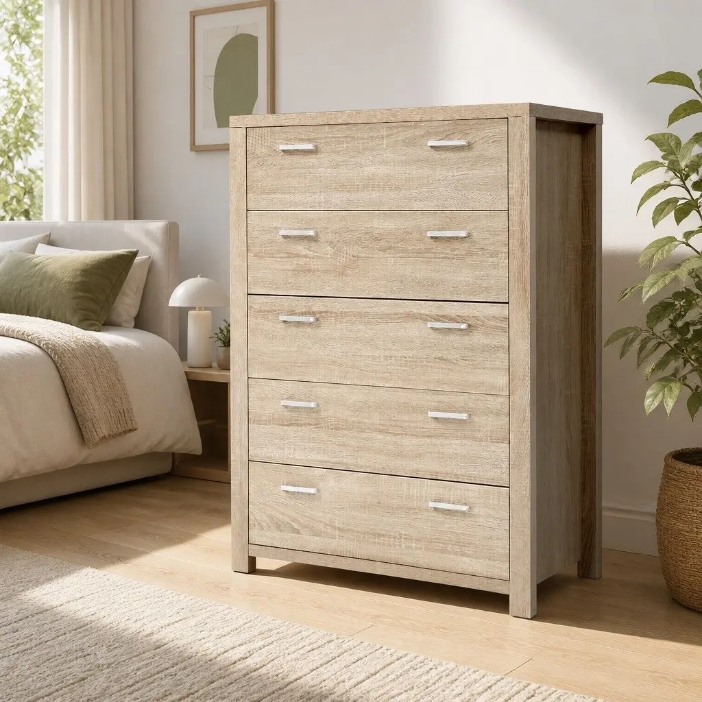 5 Drawer Tallboy Storage Cabinet for Bedroom