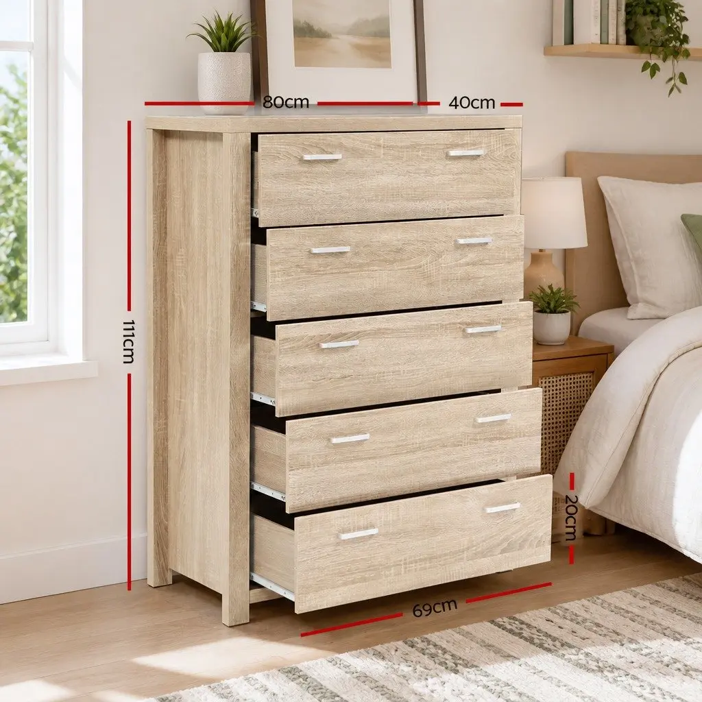 5 Drawer Tallboy Storage Cabinet for Bedroom