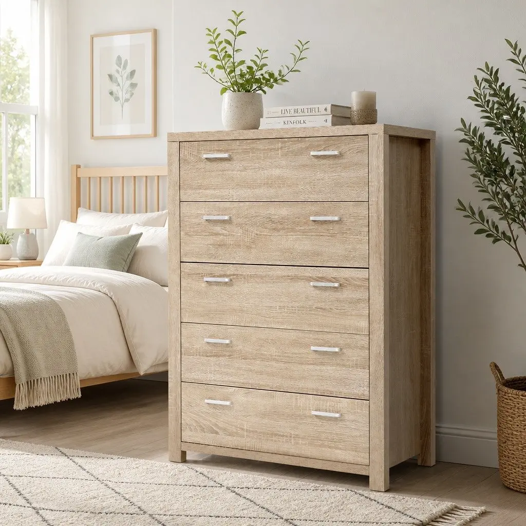 5 Drawer Tallboy Storage Cabinet for Bedroom