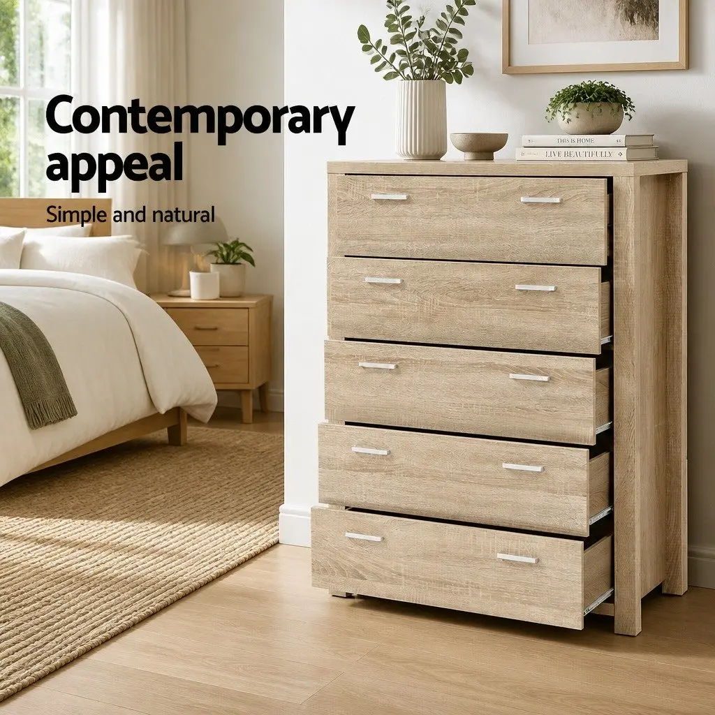 5 Drawer Tallboy Storage Cabinet for Bedroom