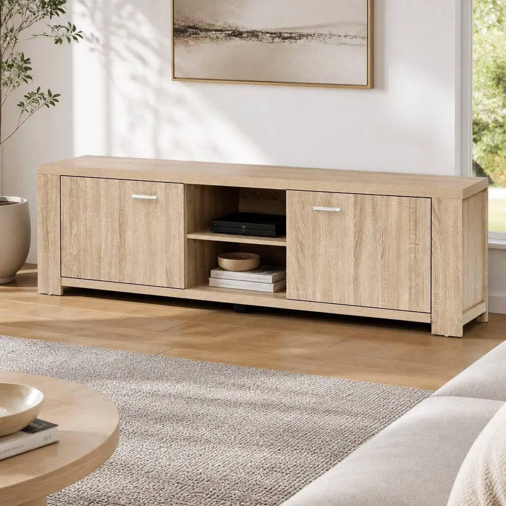 Oak Wood TV Entertainment Unit with Open Shelves 160cm