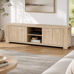 Oak Wood TV Entertainment Unit with Open Shelves 160cm