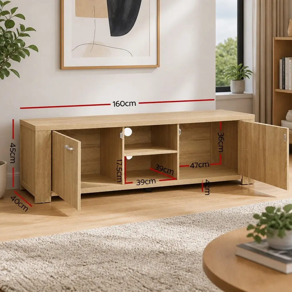 Oak Wood TV Entertainment Unit with Open Shelves 160cm