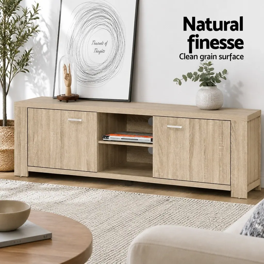 Oak Wood TV Entertainment Unit with Open Shelves 160cm