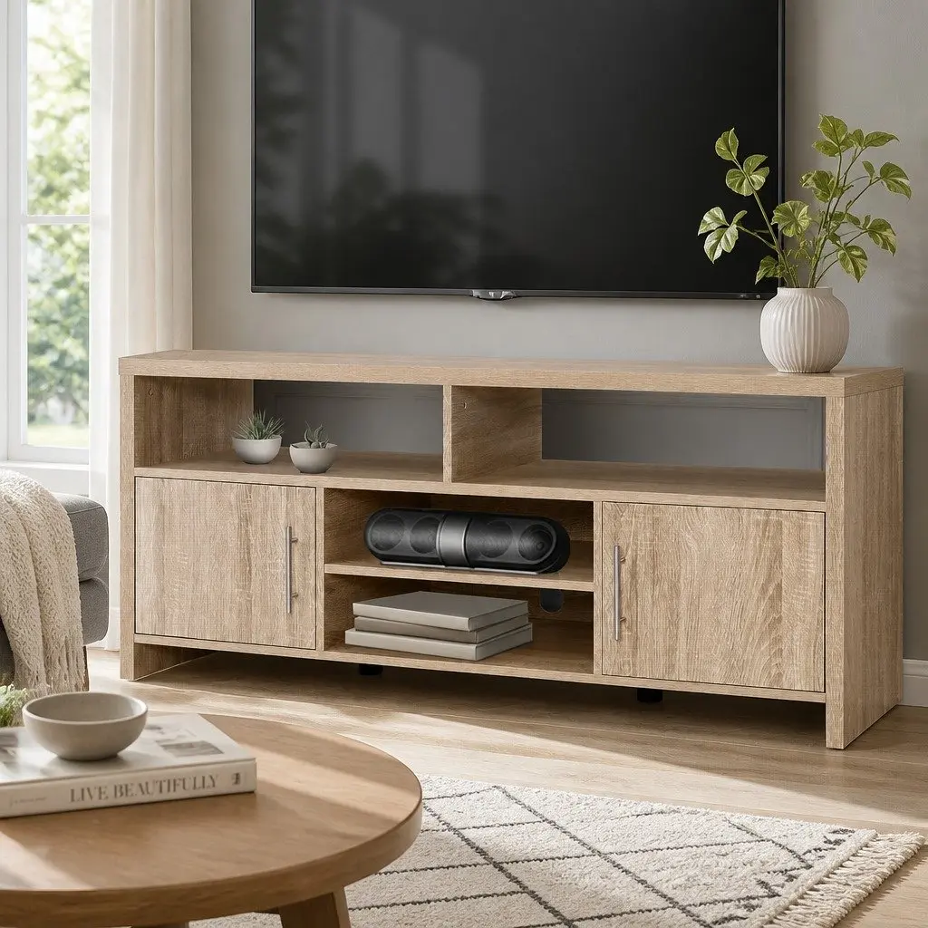 Oak Storage TV Cabinet Entertainment Unit 140cm