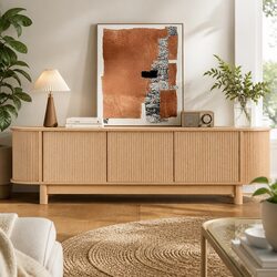 Oak TV Entertainment Unit Storage Cabinet 160cm