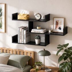 Black 3 Tier Floating Wall Shelf for Home Display