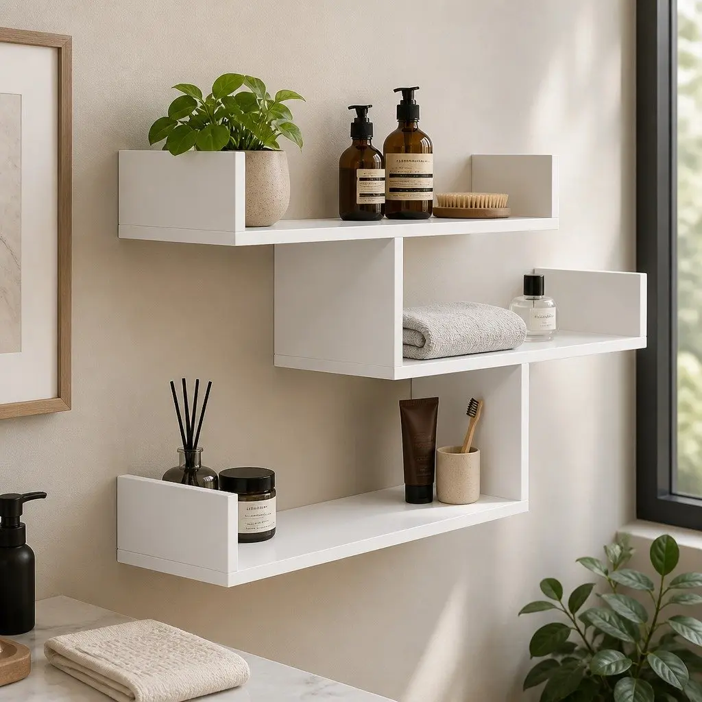 Floating Wall Shelf Minimalist 3 Tier White Particle Board for Home Living Room