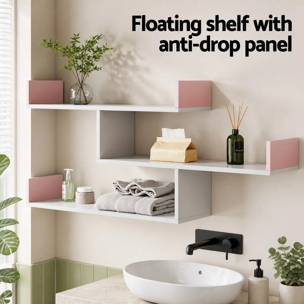 Floating Wall Shelf Minimalist 3 Tier White Particle Board for Home Living Room