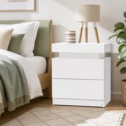 White Bedside Table with 2 Drawers and Lift-up Storage