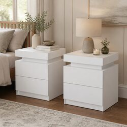 Elegant White Bedside Table with Lift-up Storage