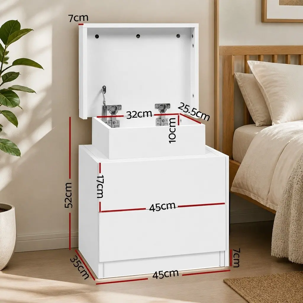 White Bedside Table with Lift-up Storage