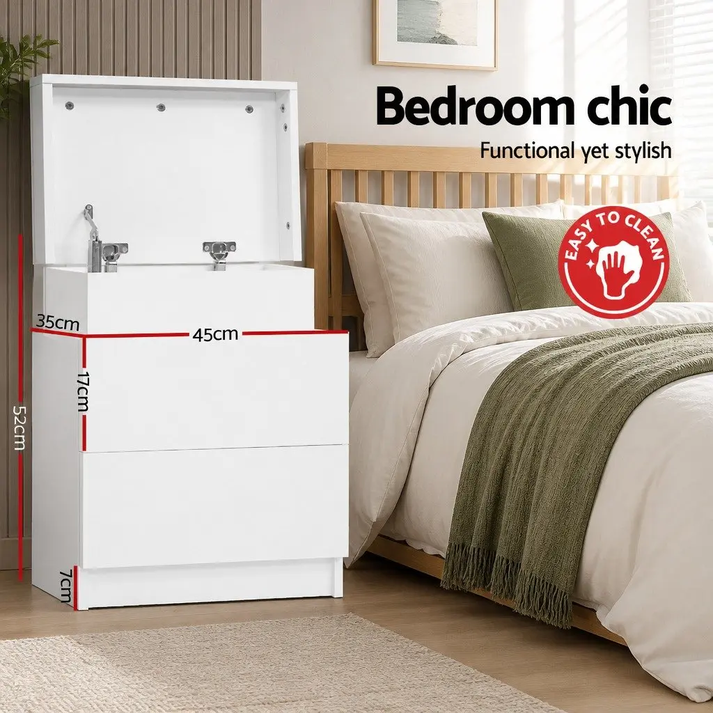 White Bedside Table with Lift-up Storage