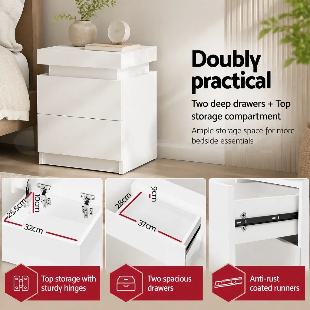 White Bedside Table with Lift-up Storage