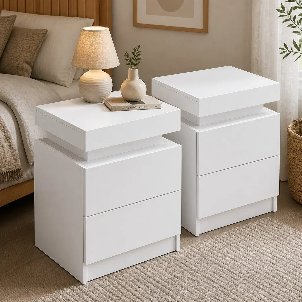 White Bedside Table with Lift-up Storage