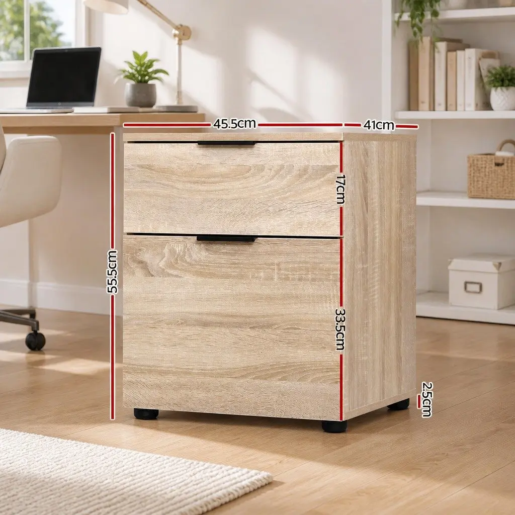 Filing Cabinet 2 Drawer Beige Particle Board Office Storage Organiser
