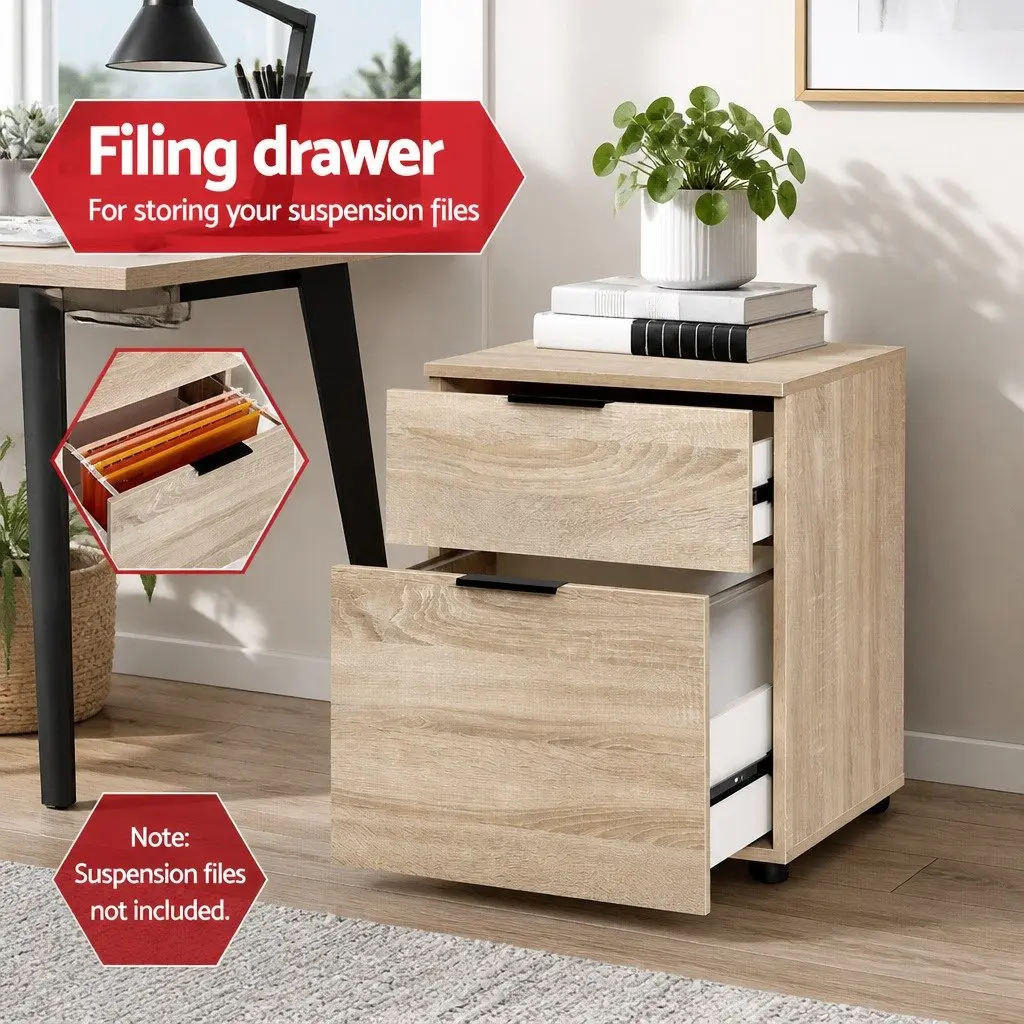 Filing Cabinet 2 Drawer Beige Particle Board Office Storage Organiser