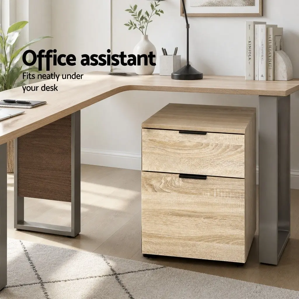 Filing Cabinet 2 Drawer Beige Particle Board Office Storage Organiser