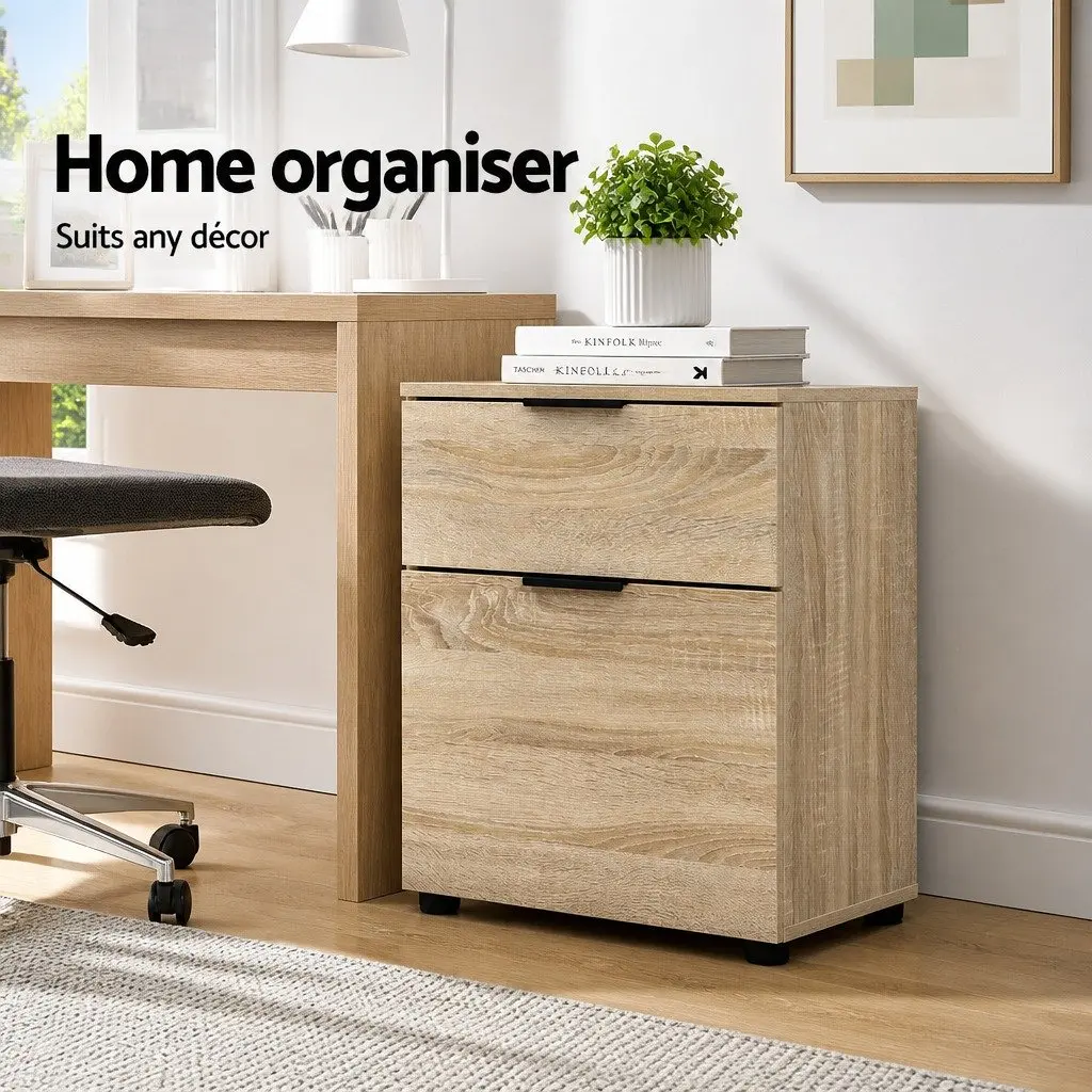 Filing Cabinet 2 Drawer Beige Particle Board Office Storage Organiser