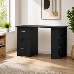 Stylish Black Computer Desk with Drawers and Shelves