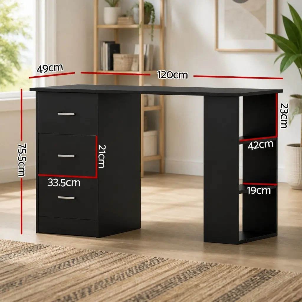 Computer Desk Black 120cm Particle Board with Drawers and Shelves