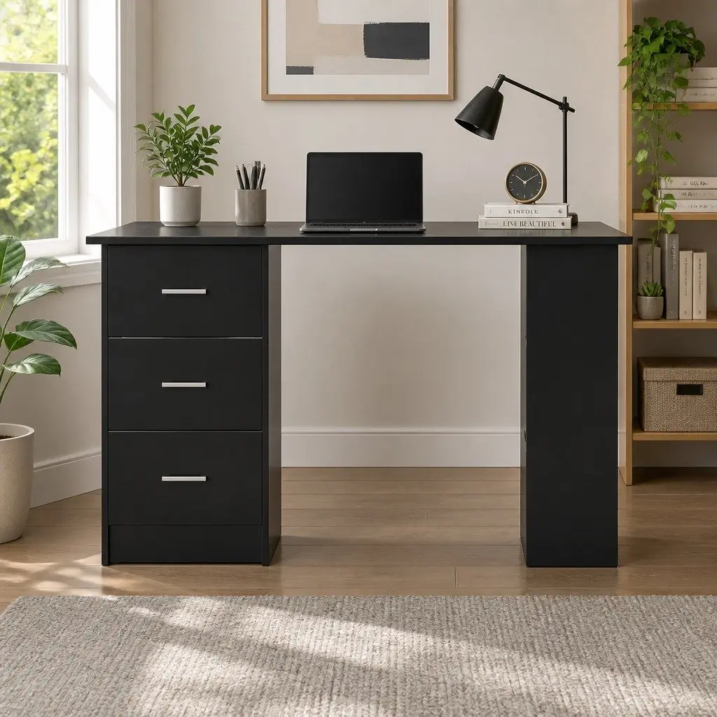 Computer Desk Black 120cm Particle Board with Drawers and Shelves