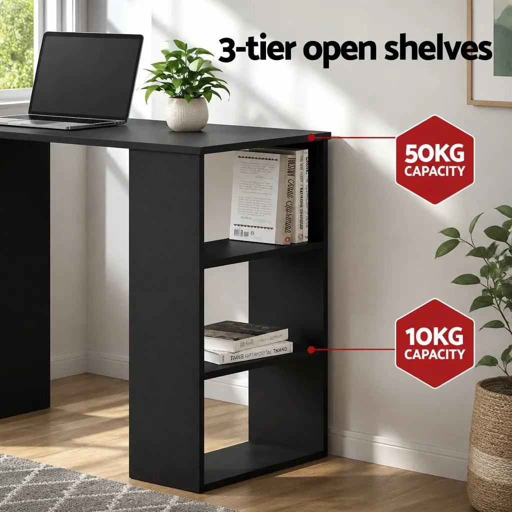 Computer Desk Black 120cm Particle Board with Drawers and Shelves