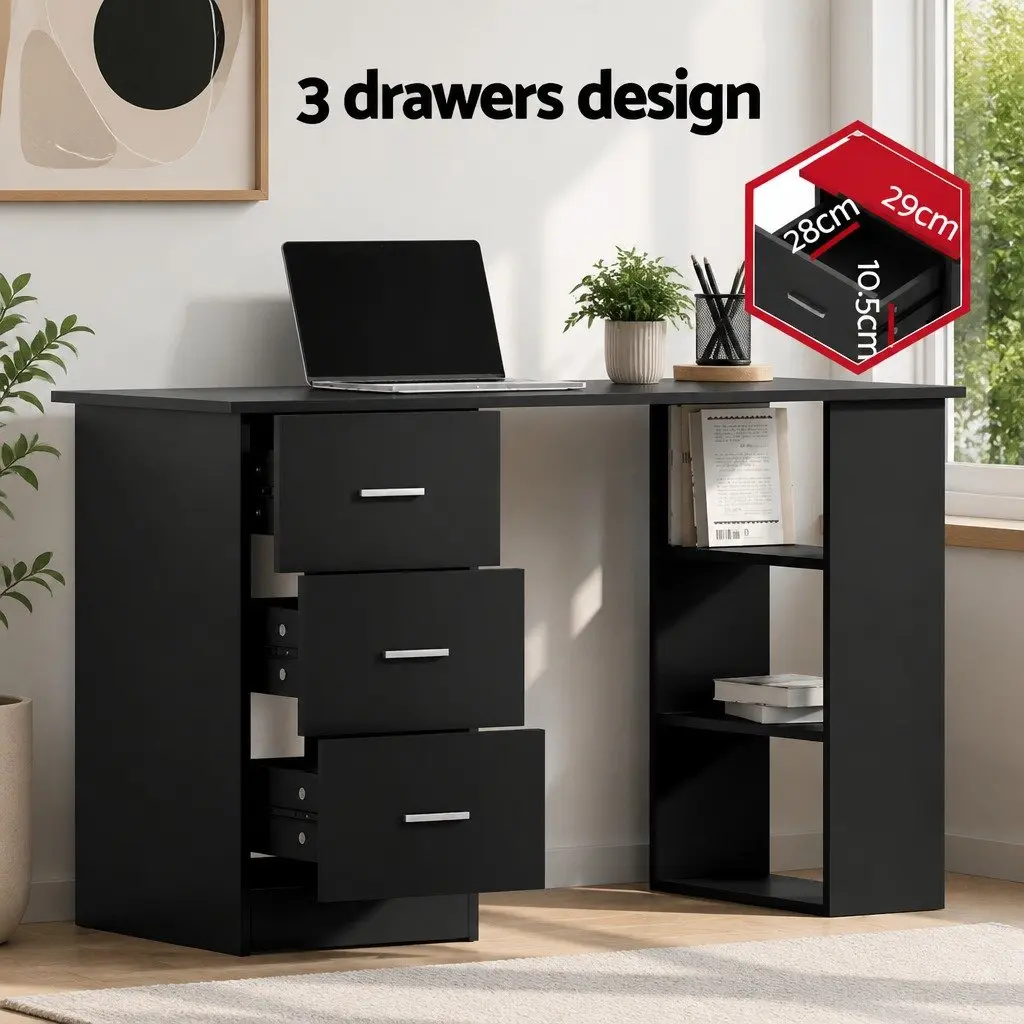 Computer Desk Black 120cm Particle Board with Drawers and Shelves