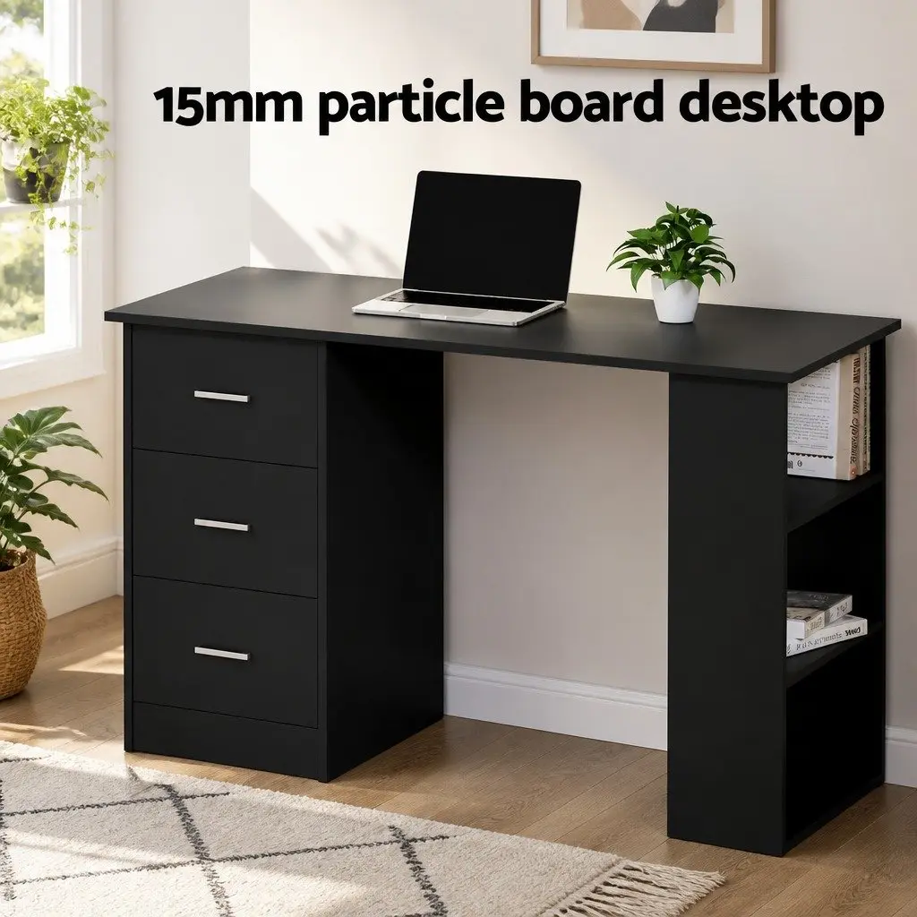 Computer Desk Black 120cm Particle Board with Drawers and Shelves